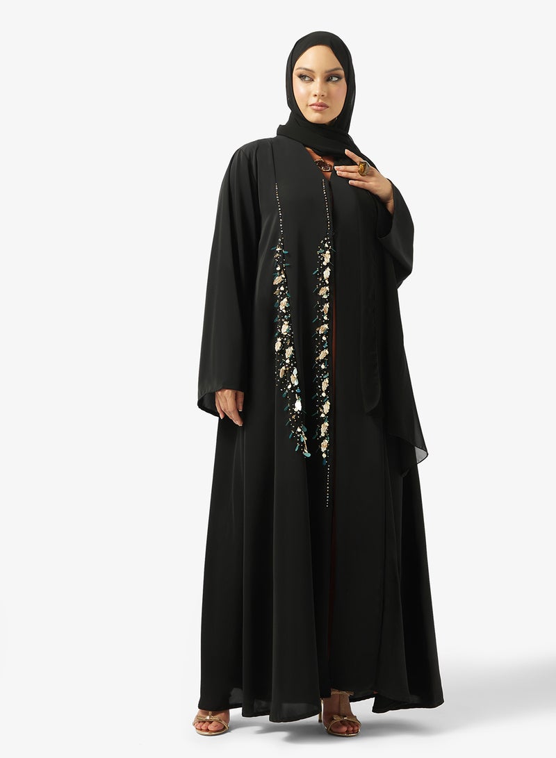 hayas closet Black Embellished Abaya With Sheila - Image 1